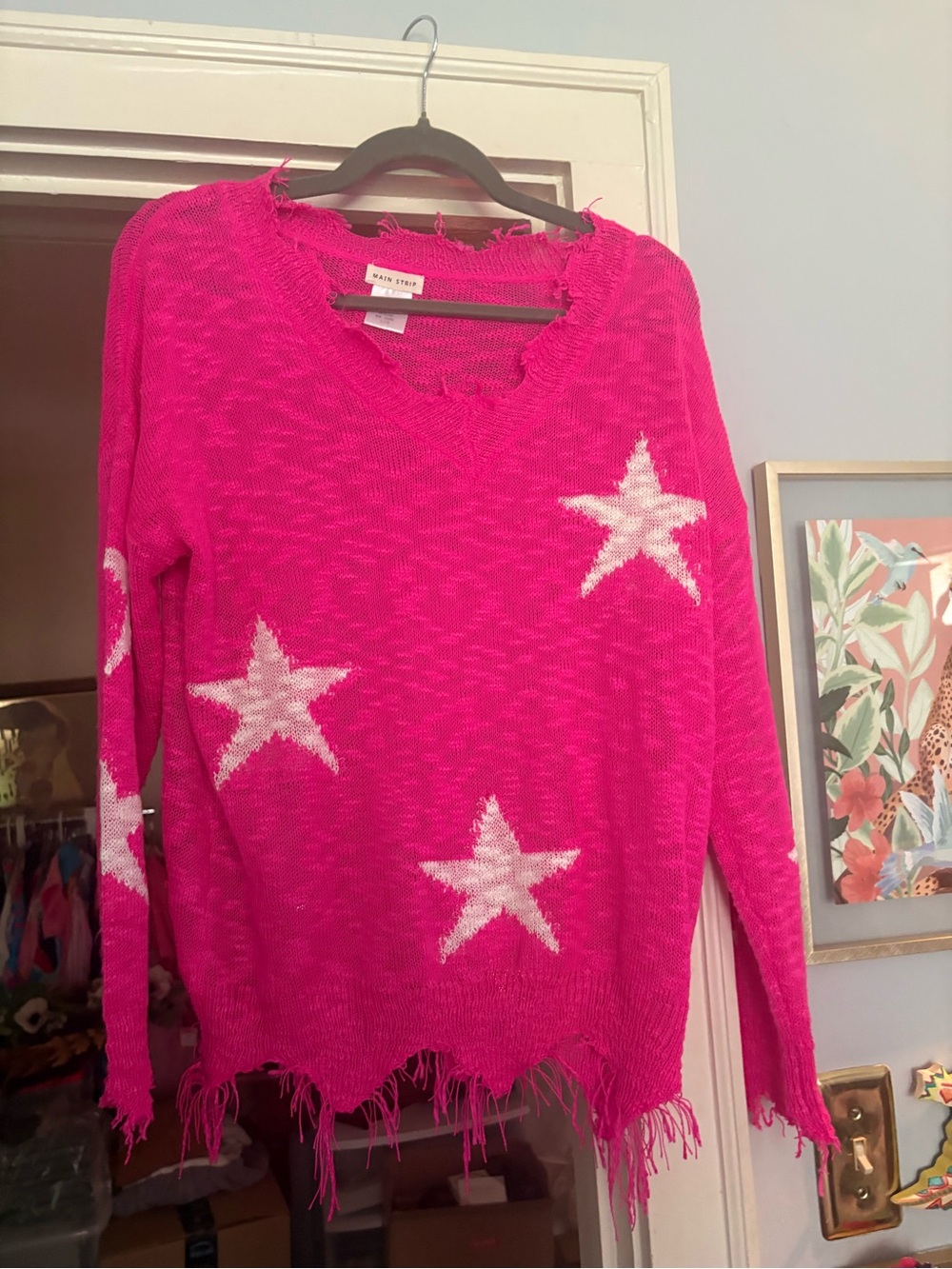 Bright Pink Star-Pattern Women's Sweater